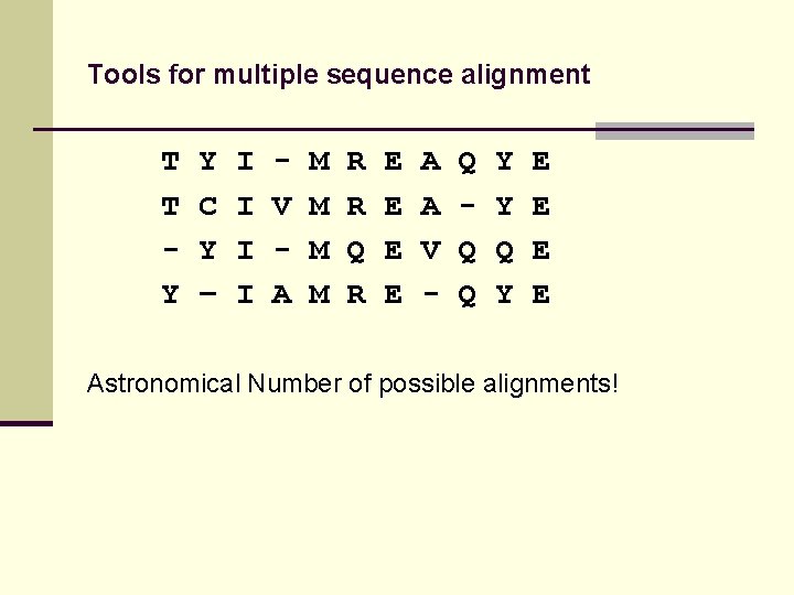Tools for multiple sequence alignment T T Y Y C Y – I I