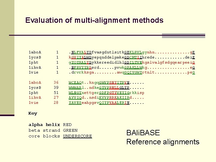 Evaluation of multi-alignment methods 1 abo. A 1 ycs. B 1 pht 1 ihv.