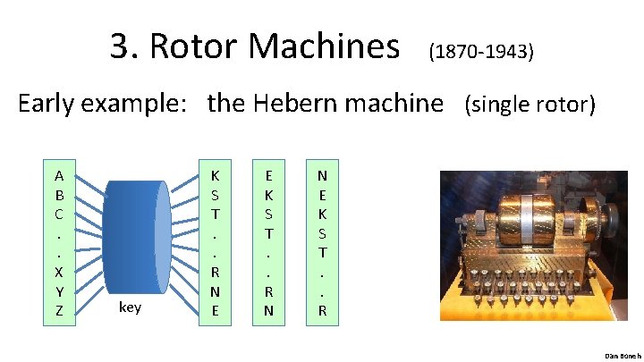 3. Rotor Machines (1870 -1943) Early example: the Hebern machine (single rotor) A B