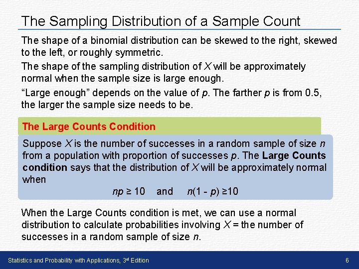 The Sampling Distribution of a Sample Count The shape of a binomial distribution can