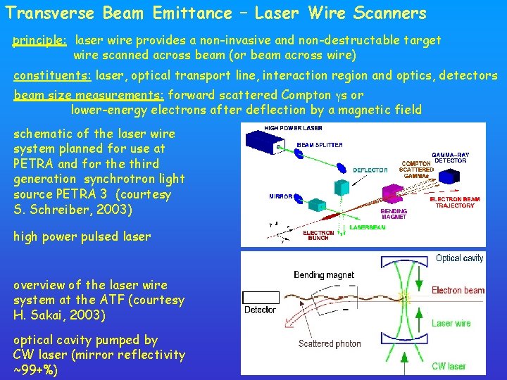 Transverse Beam Emittance – Laser Wire Scanners principle: laser wire provides a non-invasive and