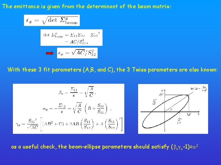 The emittance is given from the determinant of the beam matrix: With these 3