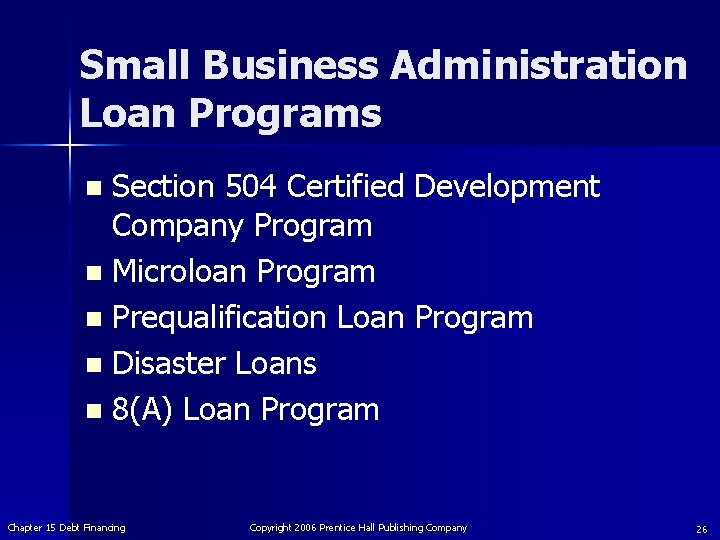 Small Business Administration Loan Programs Section 504 Certified Development Company Program n Microloan Program