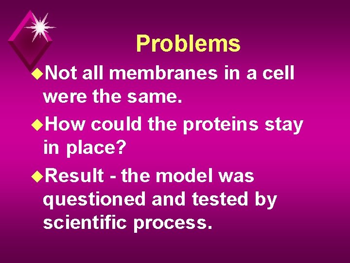 Problems u. Not all membranes in a cell were the same. u. How could