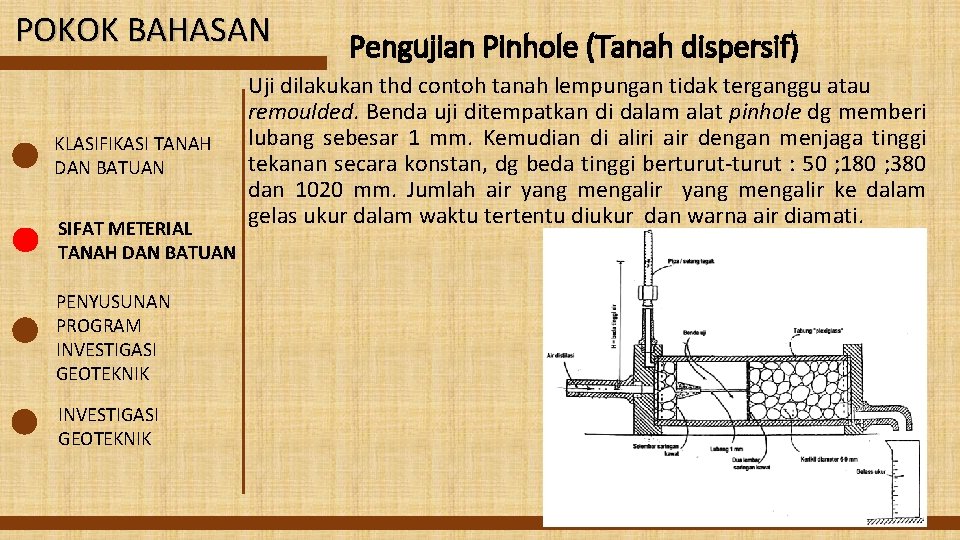 POKOK BAHASAN KLASIFIKASI TANAH DAN BATUAN SIFAT METERIAL TANAH DAN BATUAN PENYUSUNAN PROGRAM INVESTIGASI