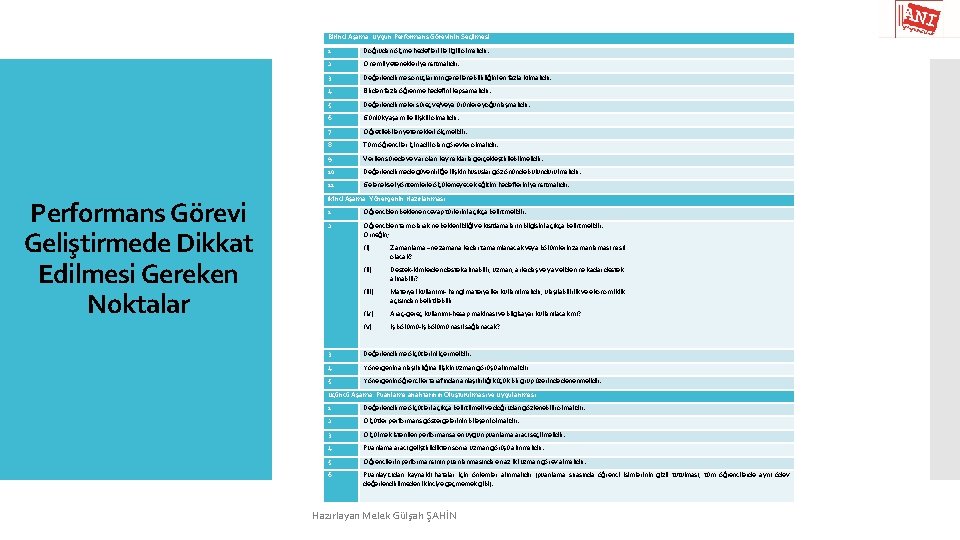Birinci Aşama: Uygun Performans Görevinin Seçilmesi Performans Görevi Geliştirmede Dikkat Edilmesi Gereken Noktalar 1