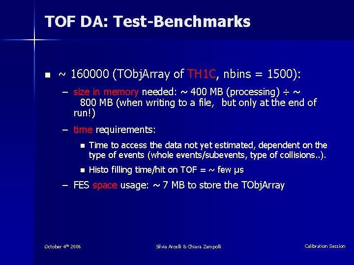 TOF DA: Test-Benchmarks n ~ 160000 (TObj. Array of TH 1 C, nbins =