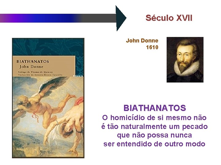 Século XVII John Donne 1610 BIATHANATOS O homicídio de si mesmo não é tão