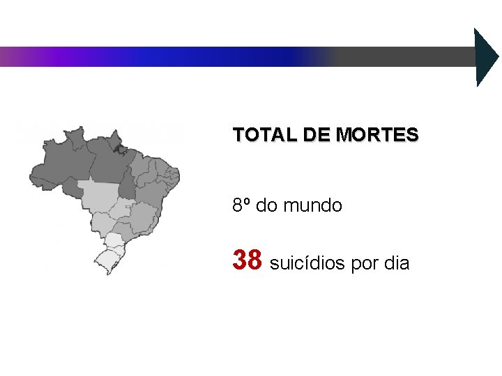 TOTAL DE MORTES 8º do mundo 38 suicídios por dia 