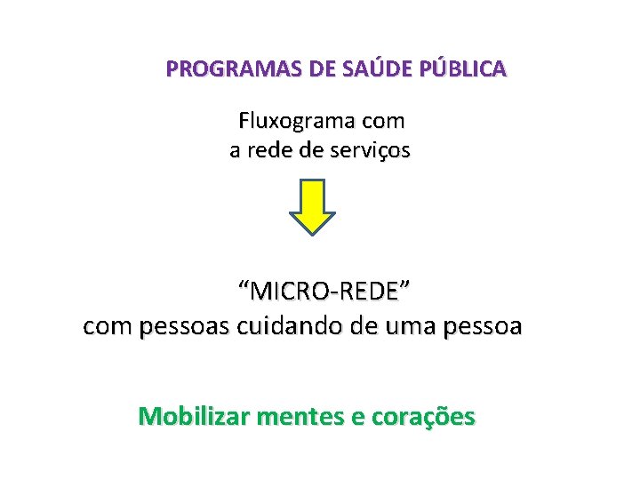 PROGRAMAS DE SAÚDE PÚBLICA Fluxograma com a rede de serviços “MICRO-REDE” com pessoas cuidando