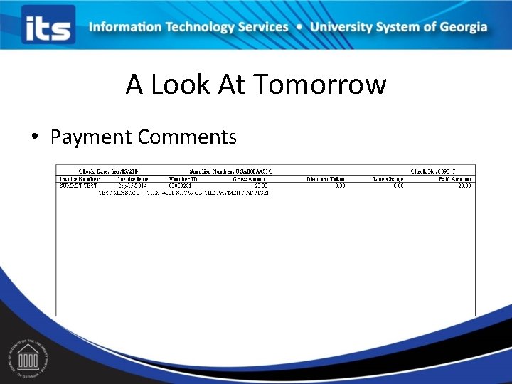 A Look At Tomorrow • Payment Comments 