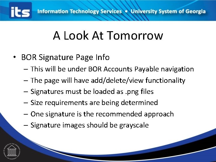 A Look At Tomorrow • BOR Signature Page Info – This will be under