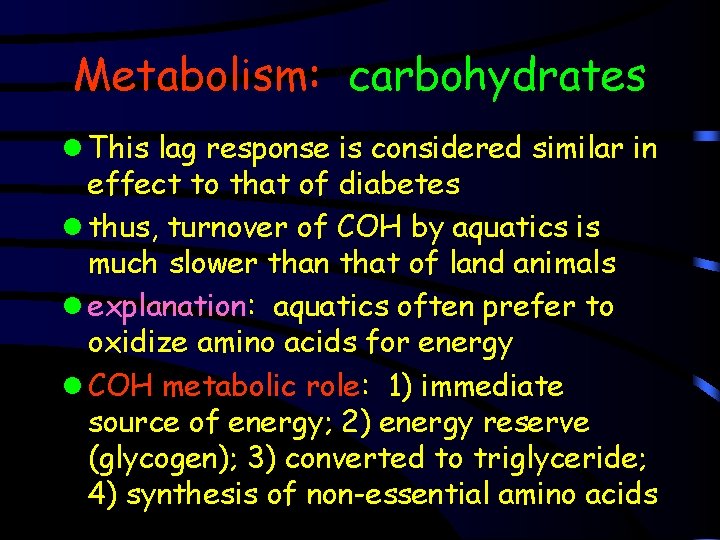 Metabolism: carbohydrates l This lag response is considered similar in effect to that of