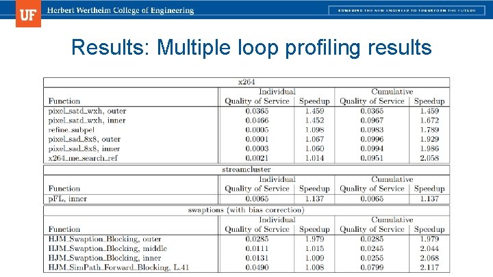 Results: Multiple loop profiling results 