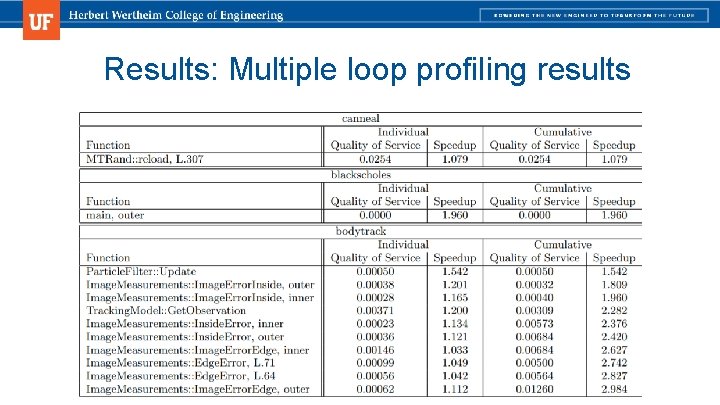 Results: Multiple loop profiling results 