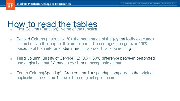 How to read the tables First Column (Function): Name of the function ■ ■