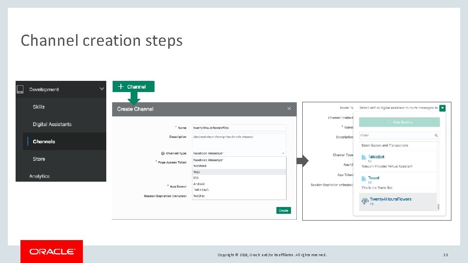 Channel creation steps Copyright © 2018, Oracle and/or its affiliates. All rights reserved. 23