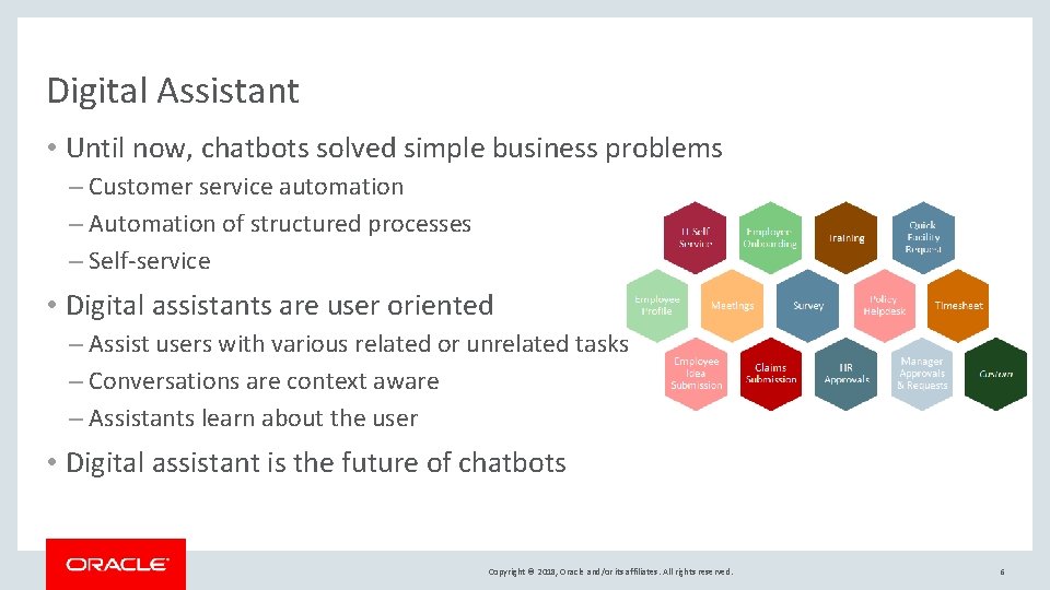 Digital Assistant • Until now, chatbots solved simple business problems – Customer service automation