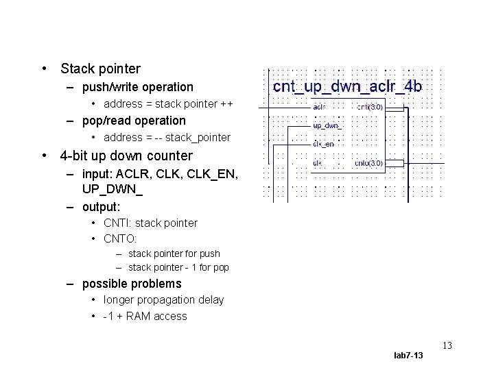  • Stack pointer – push/write operation • address = stack pointer ++ –