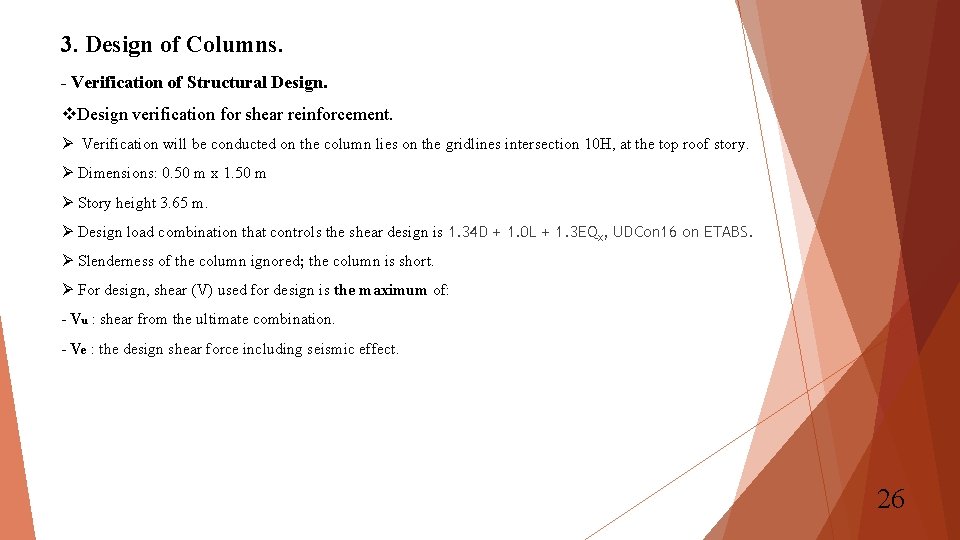 3. Design of Columns. - Verification of Structural Design. v. Design verification for shear