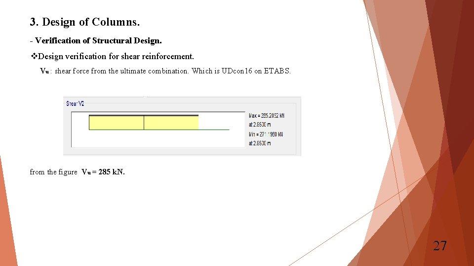 3. Design of Columns. - Verification of Structural Design. v. Design verification for shear