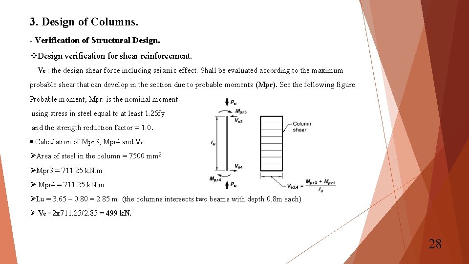 3. Design of Columns. - Verification of Structural Design. v. Design verification for shear