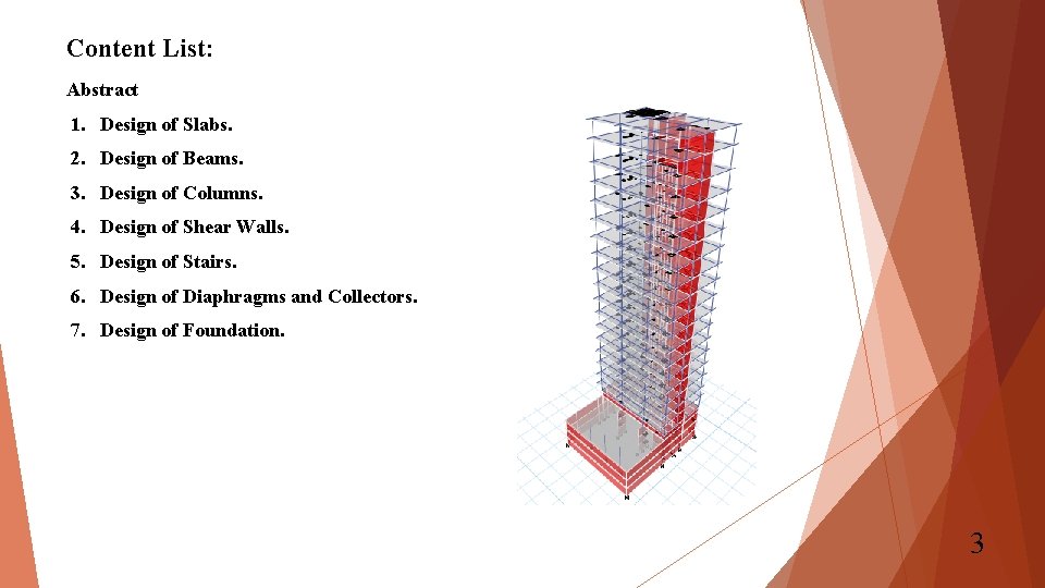 Content List: Abstract 1. Design of Slabs. 2. Design of Beams. 3. Design of