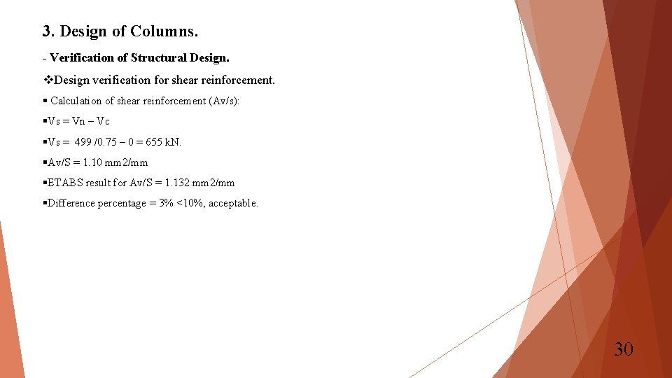 3. Design of Columns. - Verification of Structural Design. v. Design verification for shear