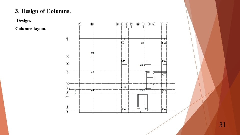 3. Design of Columns. -Design. Columns layout 31 