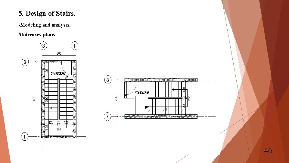5. Design of Stairs. -Modeling and analysis. Staircases plans 46 
