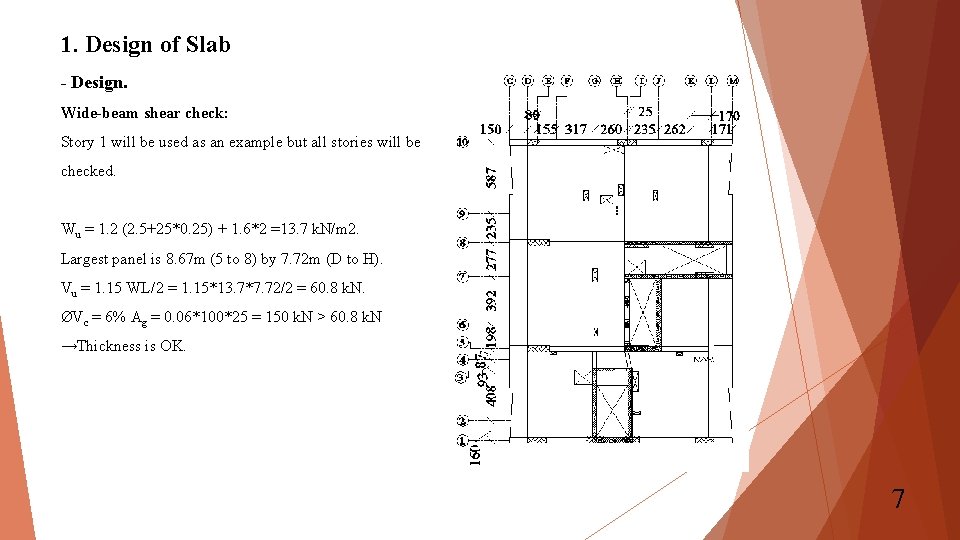 1. Design of Slab - Design. Wide-beam shear check: Story 1 will be used