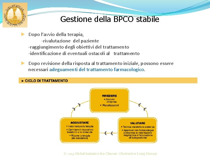 Gestione della BPCO stabile ► Dopo l’avvio della terapia, -rivalutazione del paziente -raggiungimento degli