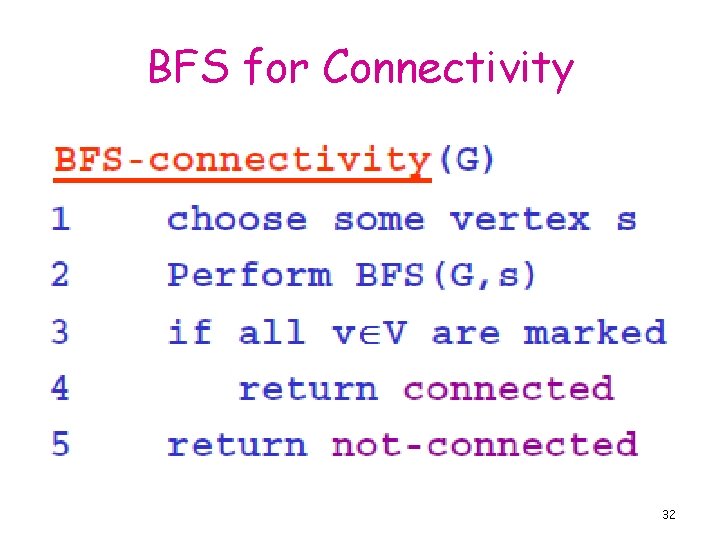 BFS for Connectivity 32 