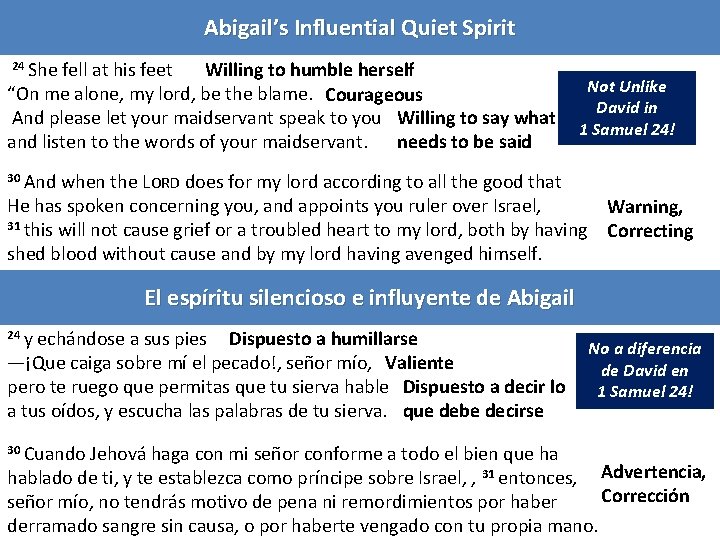 Abigail’s Influential Quiet Spirit 24 She fell at his feet Willing to humble herself
