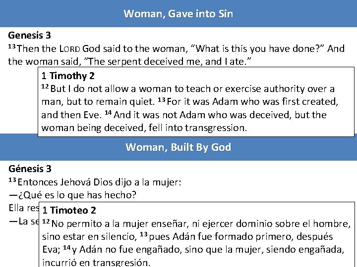 Woman, Gave into Sin Genesis 3 13 Then the LORD God said to the