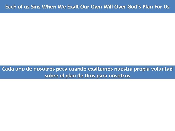 Each of us Sins When We Exalt Our Own Will Over God’s Plan For