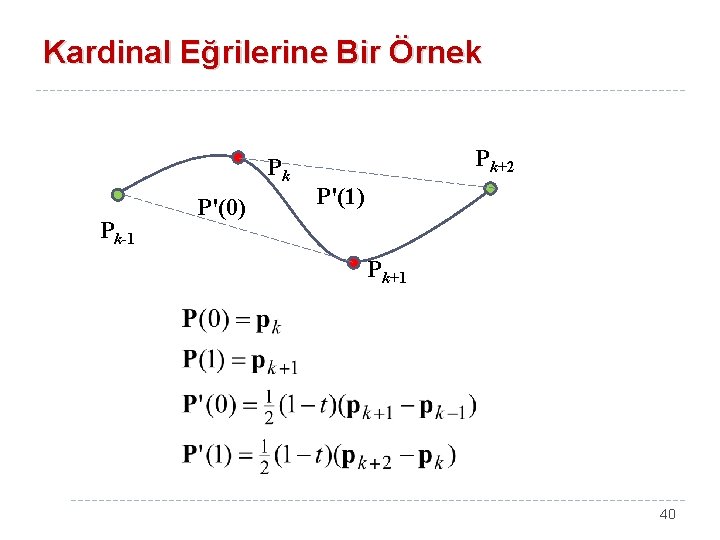 Kardinal Eğrilerine Bir Örnek Pk Pk-1 P'(0) Pk+2 P'(1) Pk+1 40 