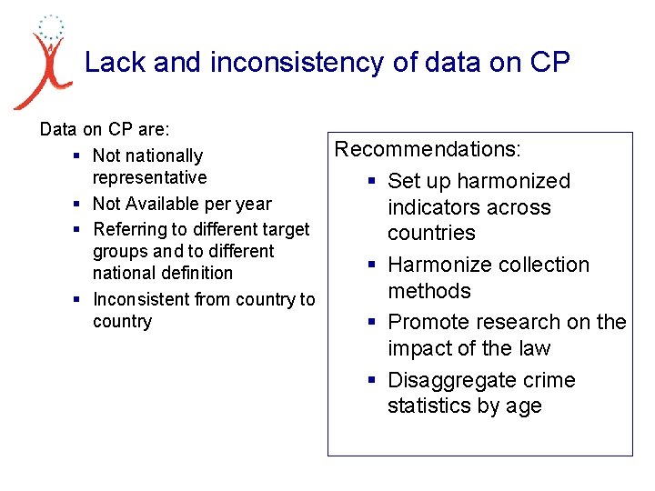 Lack and inconsistency of data on CP Data on CP are: § Not nationally