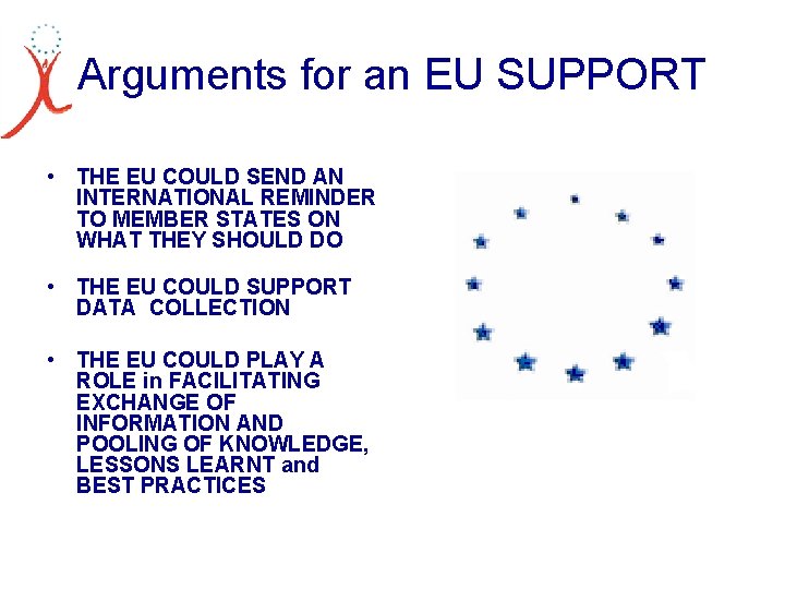 Arguments for an EU SUPPORT • THE EU COULD SEND AN INTERNATIONAL REMINDER TO