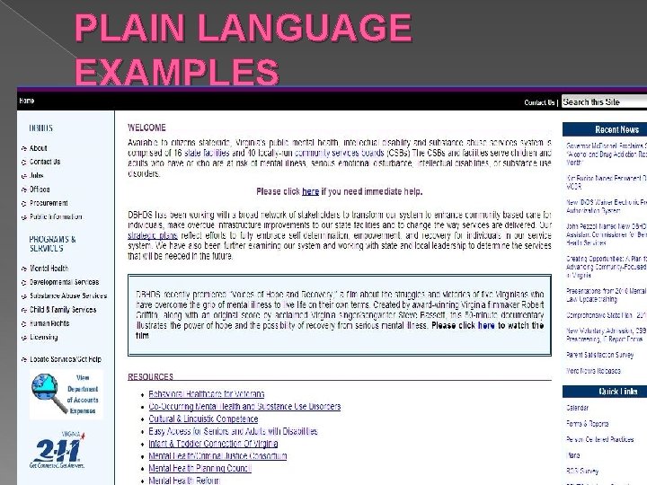 PLAIN LANGUAGE EXAMPLES 