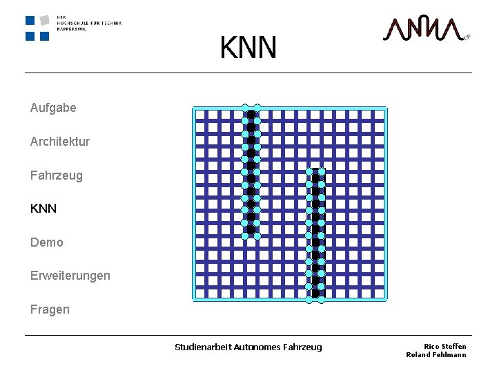 KNN Aufgabe Architektur Fahrzeug KNN Demo Erweiterungen Fragen Studienarbeit Autonomes Fahrzeug Rico Steffen Roland