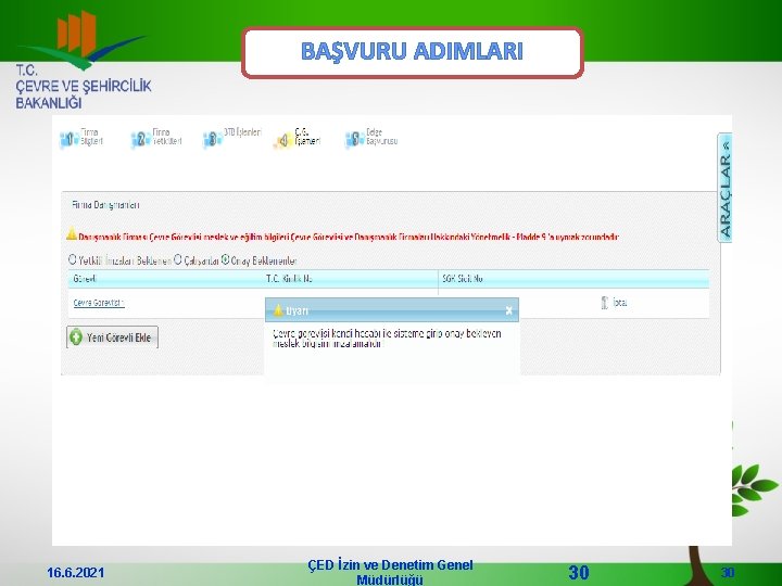 BAŞVURU ADIMLARI 16. 6. 2021 ÇED İzin ve Denetim Genel Müdürlüğü 30 30 