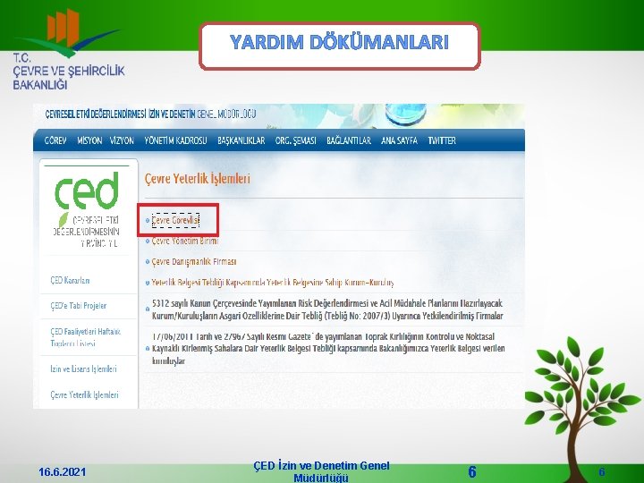 YARDIM DÖKÜMANLARI 16. 6. 2021 ÇED İzin ve Denetim Genel Müdürlüğü 6 6 