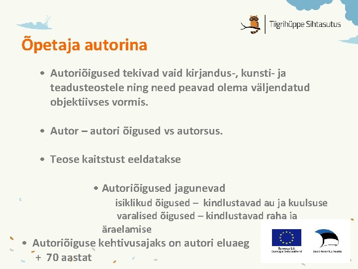 Õpetaja autorina • Autoriõigused tekivad vaid kirjandus-, kunsti- ja teadusteostele ning need peavad olema