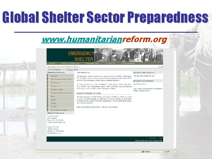 Global Shelter Sector Preparedness ______________ www. humanitarianreform. org 