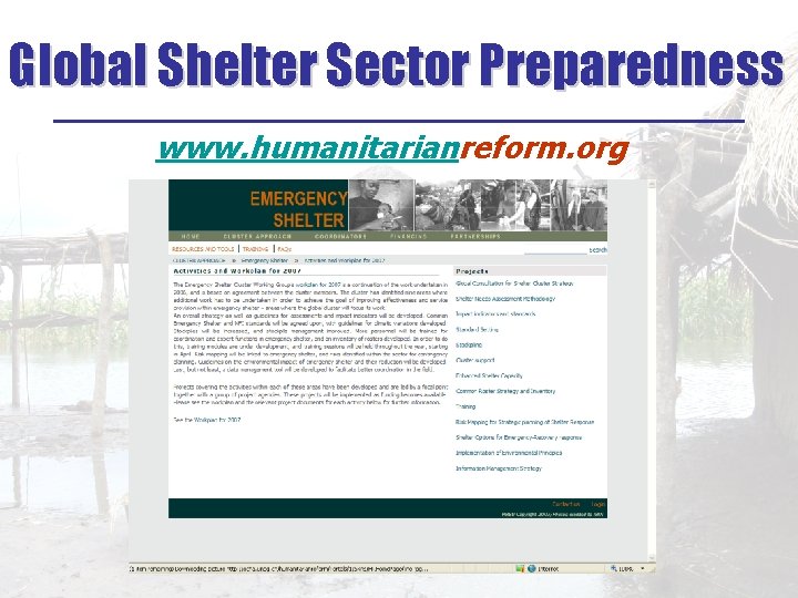 Global Shelter Sector Preparedness ______________ www. humanitarianreform. org 