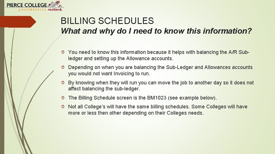 BILLING SCHEDULES What and why do I need to know this information? You need