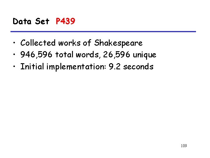 Data Set P 439 • Collected works of Shakespeare • 946, 596 total words,
