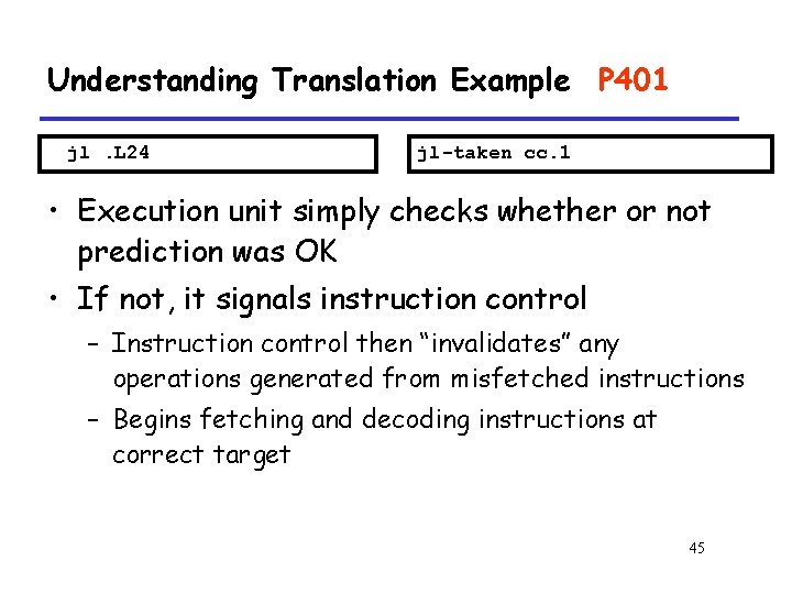 Understanding Translation Example P 401 jl. L 24 jl-taken cc. 1 • Execution unit