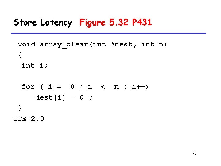 Store Latency Figure 5. 32 P 431 void array_clear(int *dest, int n) { int